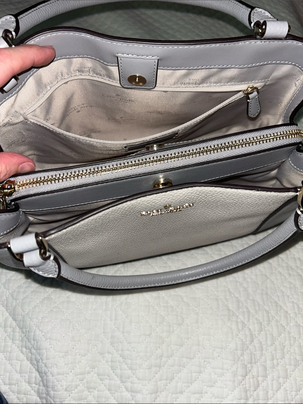 kate spade Gray and White Pebbled Leather Satchel with matching wallet - Picture 6 of 10